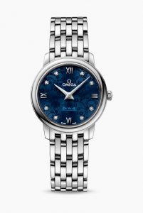 The female watches fake Omega De Ville Prestige Orbis 424.10.27.60.53.003 have blue dials and diamond hour marks.