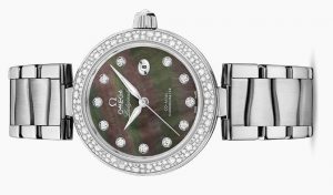 The luxury copy Omega De Ville Ladymatic 425.35.34.20.57.004 watches are decorated with diamonds.