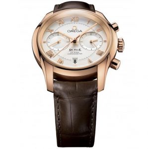 The red gold watches copy Omega have brown leather straps.