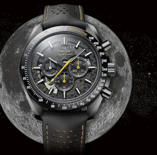 The yellow elements are striking on the black dial.