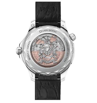The platinum replica watch has transparent sapphire back.
