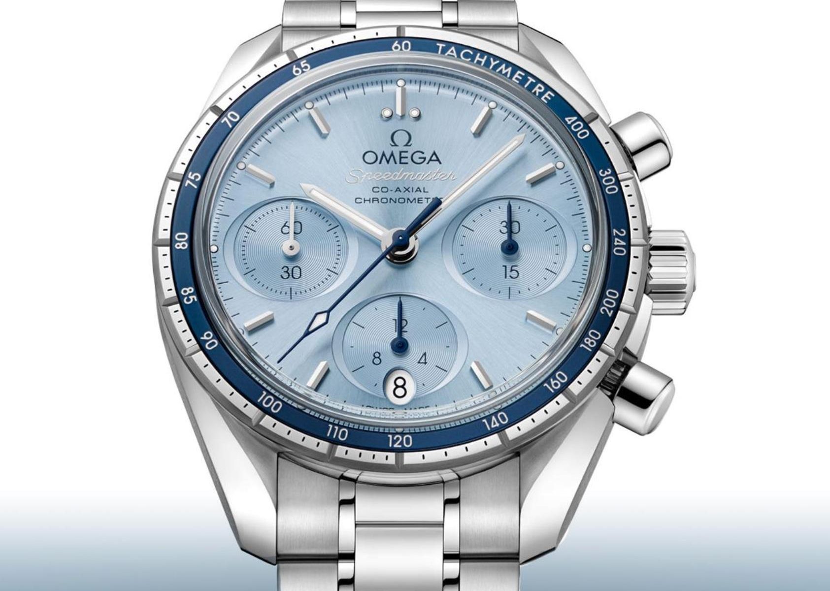 The light blue dial fake watch has a date window.