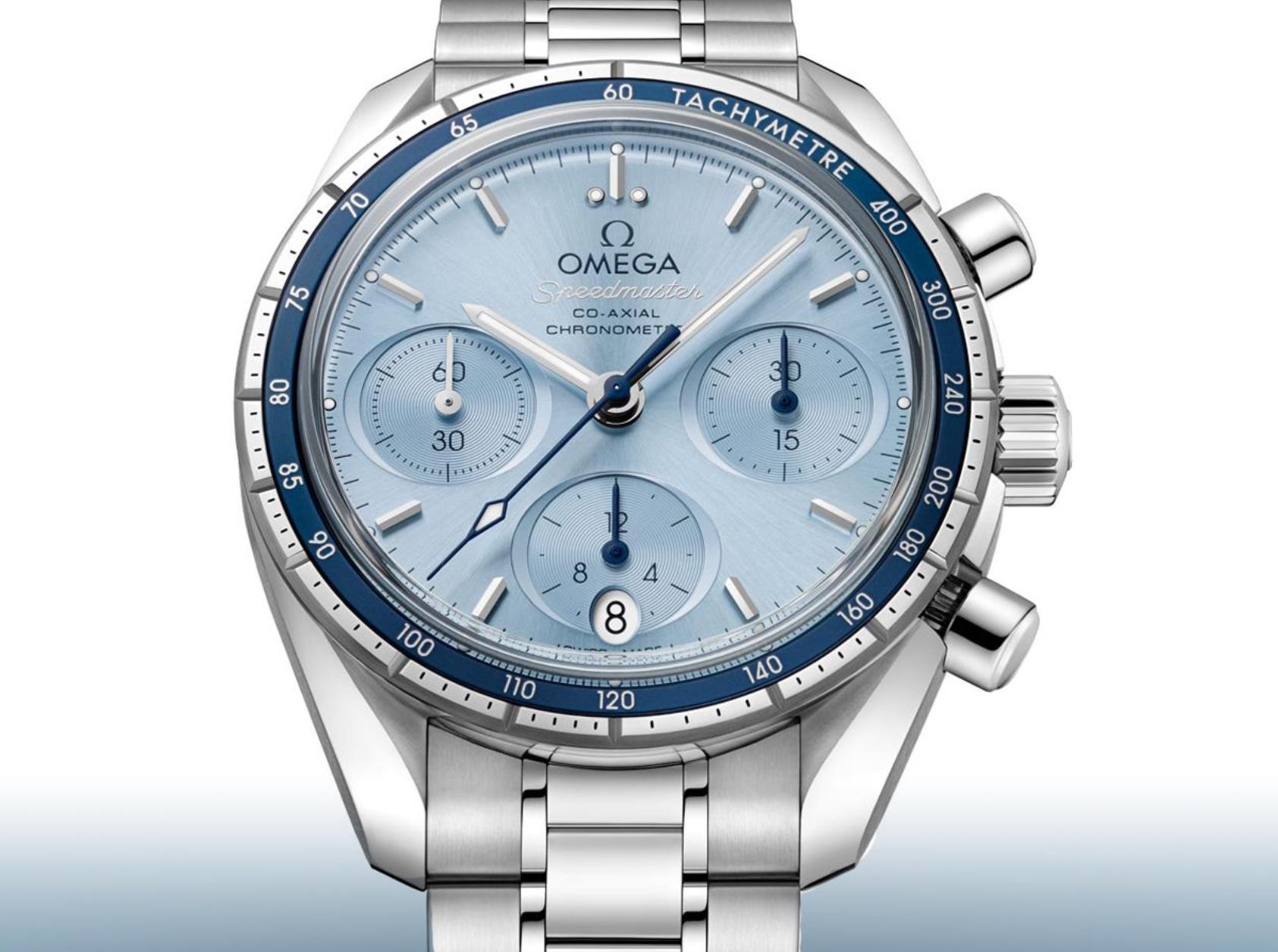 The light blue dial fake watch has a date window.